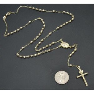 10k Solid Yellow Gold Rosary virgin Mary Jesus Cross Necklace 24 6.2 gr